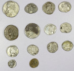 ANCIENT PERSIA: LOT of 14 coins, including Parthia: 2 BI tetradrachms (Phraatakes SE 311, VF; Phraates IV, F-VF), and 9 AR drachms of various rulers (...