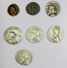 PARTHIAN KINGDOM: LOT of 5 silver drachms and 2 copper pashiz, including Mithradates II (3 silver & 1 copper), Gotarzes I (1 silver), and Phraates IV ...