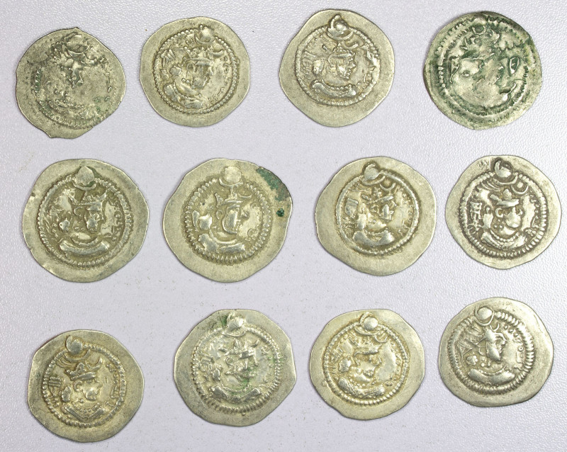 SASANIAN KINGDOM: Peroz, 457-484, LOT of 12 silver drachms, 10 regular types of ...