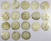 SASANIAN KINGDOM: LOT of 18 silver drachms, including trade issues bearing the mint signatures: AY year 35 (1 pc) ART 35 (2 pcs), ART 37 (5), BYSh 26 ...