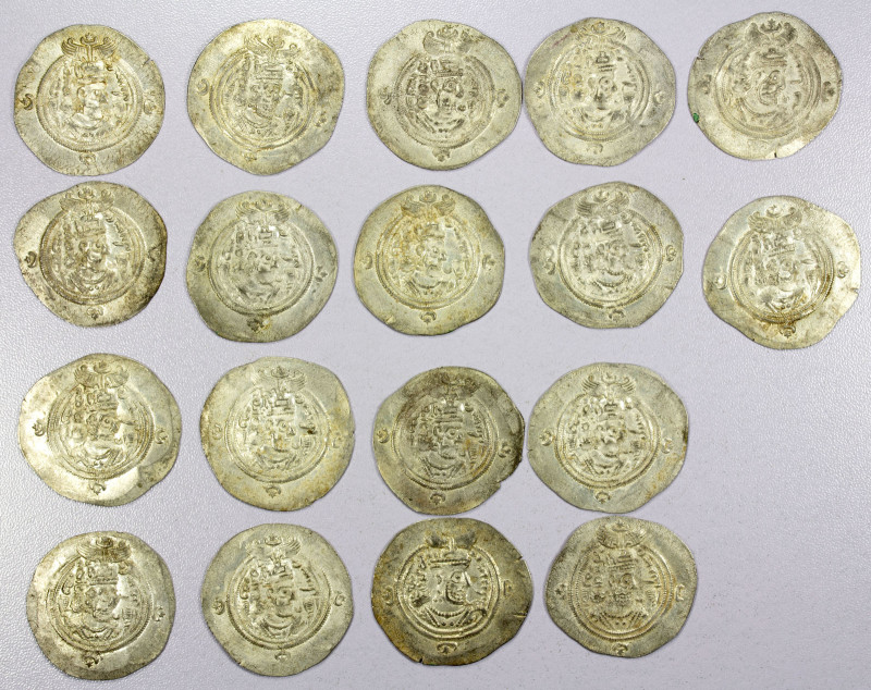 SASANIAN KINGDOM: LOT of 18 silver drachms, including trade issues bearing the m...