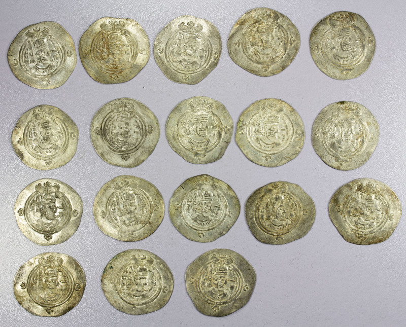 SASANIAN KINGDOM: LOT of 18 silver drachms, including trade issues bearing the m...