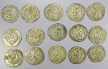 SASANIAN KINGDOM: LOT of 15 silver drachms, including trade issues bearing the mint signatures: ART year 35 (5 pcs), ART 36 (3), and BYSh 26 (7); near...