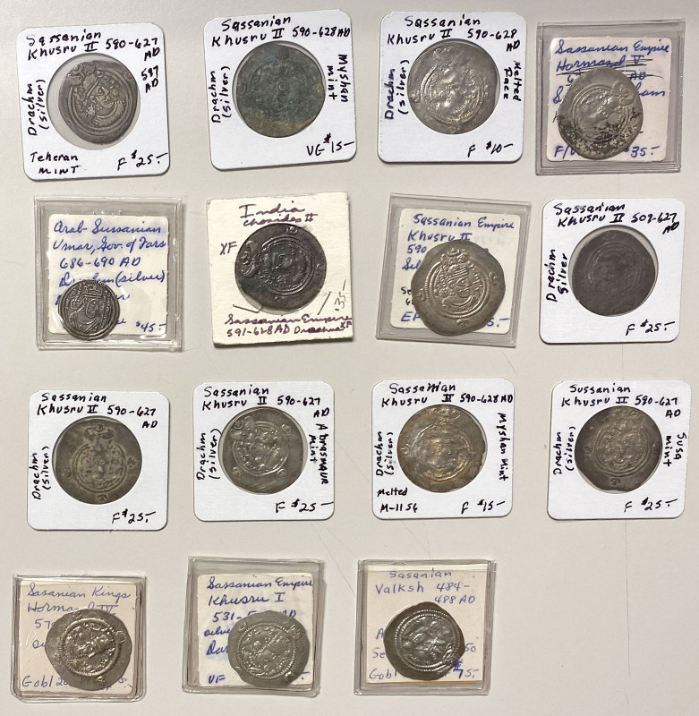 SASANIAN KINGDOM: LOT of 14 silver drachms, Valkash (G-179, KA mint, undated, VF...