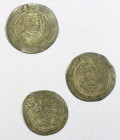ARAB-SASANIAN: LOT of 3 silver drachms, Arab-Sasanian: type A-16 in the name of Abd Allah (b. al-Zubayr), DA+G mint (Jahrum), date intended to be YE53...