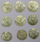TABARISTAN: Jarir, 786-787, LOT of 9 silver half drachms, including type A-63, Jarir's name in Arabic to right of the bust (2 pcs), and A-64, his name...