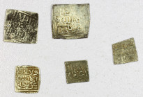 NASRID OF GRANADA: LOT of 5 silver coins of the Gharnata mint, half dirham (A-416, weight 0.85g. 0.53g, types Hohertz A and B, respectively), and quar...