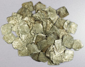 MERINID: Anonymous, late 13th to late 14th century, LOT of about 120 silver square dirhams, anonymous type A-547C, with the bottom obverse formula al-...