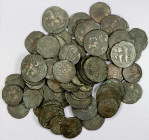 KHWARIZMSHAH: Muhammad, 1200-1220, LOT of 68 copper jitals, Rajput horseman type, with Arabic royal legend on the reverse, type A-1739, mostly fine, b...