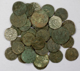 KHWARIZMSHAH: Muhammad, 1200-1220, LOT of 42 copper jitals, Rajput horseman type, with Arabic royal legend on the reverse, type A-1739, mostly F-VF co...