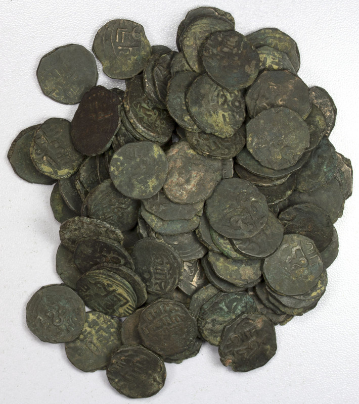 KHWARIZMSHAH: Mangubarni, 1220-1231, LOT of 95 copper jitals, Arabic legend only...