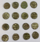QARLUGHID: Nasir al-Din Muhammad, 1249-1259 AH, LOT of 16 silverwashed copper jitals, type A-1818.1 (legends nasir al-dunya wa'l-din // muhammad bin h...