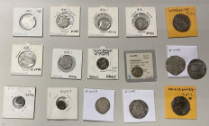 CHAGHATAYID KHANS: LOT of 14 silver and 2 copper coins, Silver: AR dirham: A-1985, Kenjde, Samarqand (4 pcs), and Tirmidh; 1/6 dinar: A-1997, Changshi...