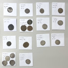 ILKHAN: LOT of 13 silver double dirhams and 6 copper fulus, Silver: type A-2218.1 of Abu Sa'id (13 pcs), mints of Samsun, Hamadan, Anqara, Tokat, al-K...