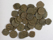 TARKHANS: LOT of 36 copper damris, type A-R2467, anonymous issues during the reign of Mirza Muhammad, 1567-1585, most with legible dates AH982-987, st...