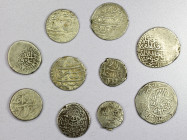 SAFAVID, etc.: LOT of 10 silver coins, including Safavid: Isma'il I (2 pcs, full shahi, one of Balkh, the other without mint); 'Abbas I (2, mints of A...
