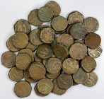 CIVIC COPPER: LOT of 52 copper fulus, Herat mint (A-3235): all of the same design (floral pattern // mint formula), a few showing the date AH121x and ...
