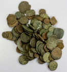 MEDIEVAL ISLAMIC: LOT of 92 copper coins, including Mamluk, Zangid of Syria, Jammu, Malwa, Bahmanid, Ayyubid, Umayyad, Delhi, etc.; average VG to Fine...