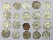 MEDIEVAL ISLAMIC: LOT of 19 silver and 1 copper coin, Abbasid: Ardashir Khurra 136, Antakiya xx9 (al-Muti', VG condition), Madinat al-Salam 155, 156, ...