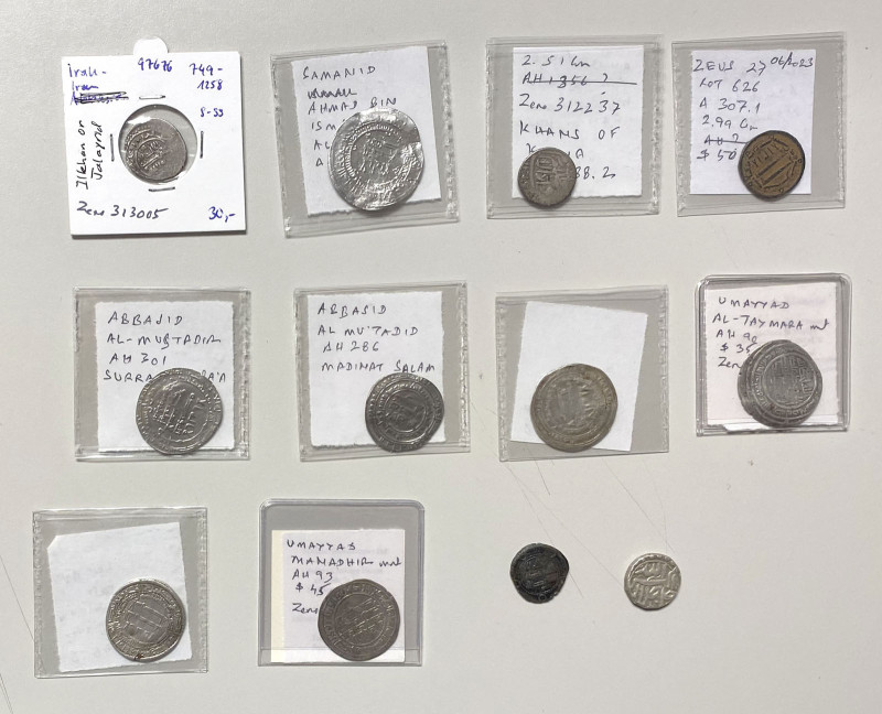 MEDIEVAL ISLAMIC: LOT of 10 silver & 2 copper coins, silver dirham unless noted;...