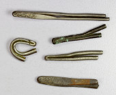MEDIEVAL ISLAMIC: LOT of 5 silver "hairpin-shape" larins, including Safavid (1 pc, unassigned to a specific ruler, probably late 16th or 17th century)...