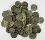 KUSHAN: LOT of 46 copper coins, all of Vima Takto (aka Soter Megas), ca. 90-113 AD, the standard radiate bust // horseman type; average VG, a few bett...