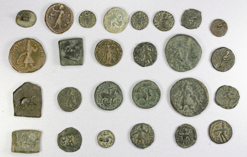 KUSHAN: LOT of 26 copper pieces, Kushan: copper tetradrachm (3 pcs, one of Kadph...