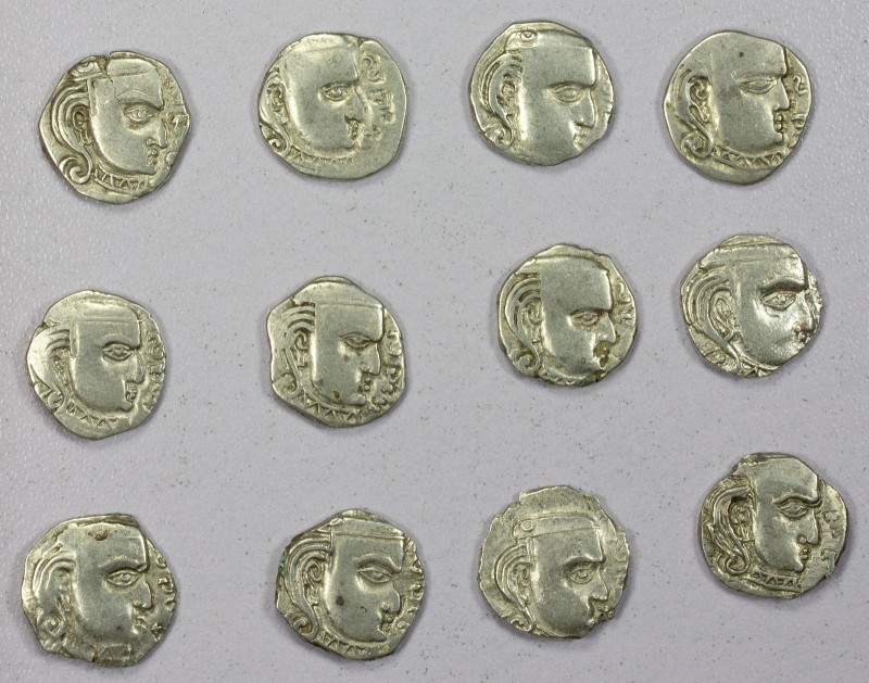 GUPTA: Skandagupta, ca. 448-467, LOT of 12 silver drachms, central provinces typ...