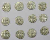 GUPTA: Skandagupta, ca. 448-467, LOT of 12 silver drachms, central provinces type: King's head right // realistic facing Garuda of fan-tail type; aver...