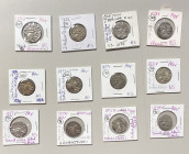 SIKH EMPIRE: LOT of 12 silver rupees, Amritsar Mint, type KM-20.1 (Herrli-01.07.04), nanakshahi rupee: VS1874, 1875, 1877 (6 pcs), and 1878 (4), mostl...