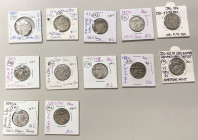 SIKH EMPIRE: LOT of 12 nanakshahi rupees, Amritsar Mint, VS1885 series (1st portion, Herrli-01.11.04): KM-22.1, without special symbol, VS[18]93 (VF-E...