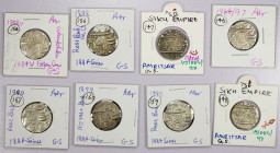 SIKH EMPIRE: LOT of 8 gobindshahi rupees, Amritsar Mint, VS1884 series (Herrli-01.22.04): KM-21.2, VS[18]97 (3 pcs. EF, EF, and VF), VS[18]98 (2 pcs, ...