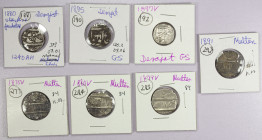 SIKH EMPIRE: LOT of 7 silver rupees, Derajat mint: KM-373 (Herrli-07.01.04): AH1240, in name of Mahmud Shah (VF, some light adhesions); KM-120.2 (07.0...