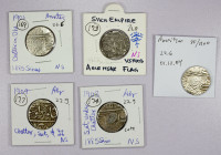 SIKH EMPIRE: LOT of 5 nanakshahi rupees, Amritsar Mint, VS1885 series (2nd portion, Herrli-01.12.04): KM-22.6, chattra, VS1900 (EF, cleaned), and VS19...