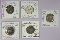 SIKH EMPIRE: LOT of 5 nanakshahi rupees, Amritsar Mint, VS1885 series (1st portion, Herrli-01.11.04): KM-22.2, katar, VS[18]93 (2 pcs, choice VF and V...