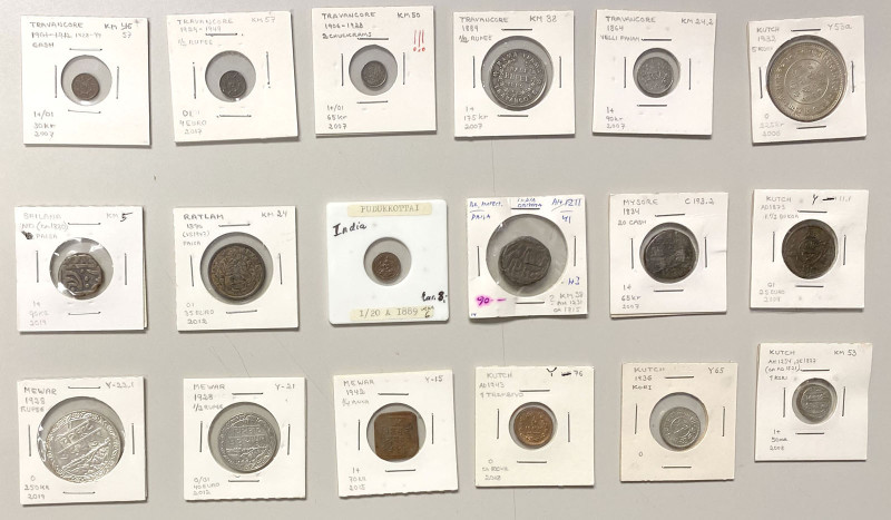 INDIAN STATES: LOT of 18 state coins, Kutch: KM-53, Y-11.1, Y-53a (1932, UNC), Y...