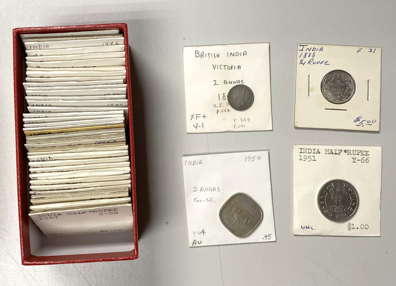 BRITISH INDIA: LOT of 41 coins, includes Bengal Presidency (5 pcs), Madras Presi...