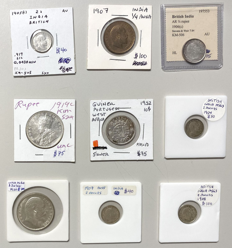 BRITISH INDIA: LOT of 9 coins (including one of Portuguese Guinea), in the name ...