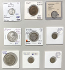 BRITISH INDIA: LOT of 9 coins (including one of Portuguese Guinea), in the name of Edward VI: ¼ anna: KM-502, 1907(c) (Unc, red-brown); 2 annas: KM-50...