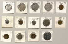 PORTUGUESE INDIA: LOT of 14 coins, base metal unless noted, Damao: KM-26, 15 reis 1854 (VG-F); Diu: KM-24, AR rupia 1750 (F-VF, some reverse oxidation...
