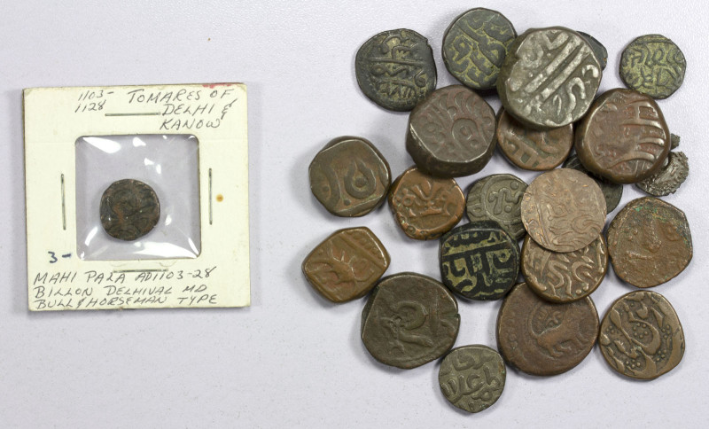 INDIA, etc.: LOT of 23 copper coins, including Tomares of Delhi, Delhi Sultanate...