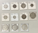 CYPRUS: LOT of 11 coins, including 1928 silver crown 45 piastres in XF-AU (4 pcs), a rare 1907 18 piastres in G-VG, and 6 other silver coins from 1901...