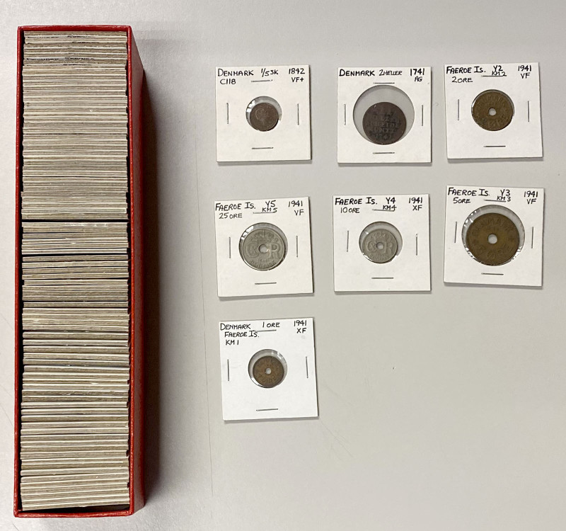 DENMARK: LOT of 90 coins, including many older silver types as well as a set of ...