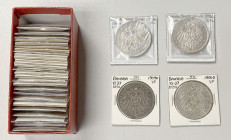 BAVARIA: LOT of 31 coins, including Kaiserreich silver 2 mark (10), 3 mark (7), and 5 mark (14), VF to UNC, with a mix of types from 1874 to 1914; ret...