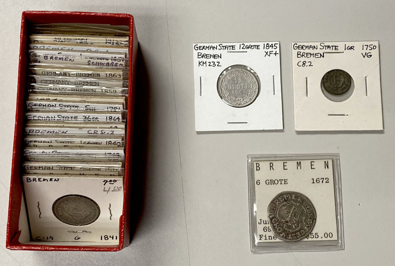 BREMEN: LOT of 32 coins, including a wide variety of types, all attributed; reta...