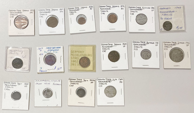 MECKLENBURG-STRELITZ: LOT of 16 coins, including silver and bronze coins from 17...