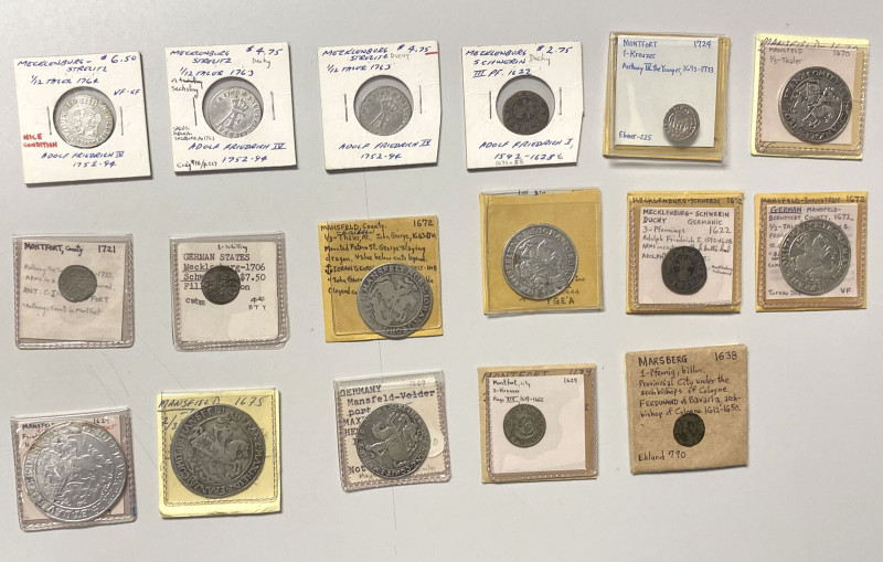 GERMAN STATES: LOT of 17 coins, including Mansfeld-Bornstedt (4 pcs), Mansfeld-E...