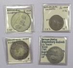 GERMAN STATES: LOT of 4 coins, including 4 silver coins and jetons, Brandenburg-Bayreuth AR 1/12 Taler 1726 Orange Tree, "Gulden" sized token of debas...