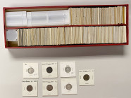 GREAT BRITAIN: LOT of 210 coins, all silver 6 pence coins from George II to George VI, with one earlier type and several better pieces with date runs ...