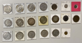 GREAT BRITAIN: LOT of 20 coins, group includes silver crowns dated 1845, 1889, 1890, 1892 (2), 1896, 1897, 1935 (3), 1937 (4), plus Ionian Islands 183...